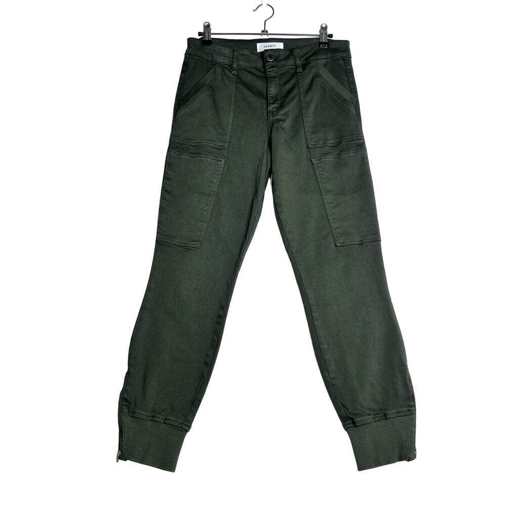 Level 99 Jolie Utility Jogger Pants Zipper Woodland Green Womens 27 Waist